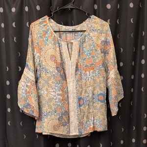 Vibrant Patchwork Blouse with 3/4 Sleeves
